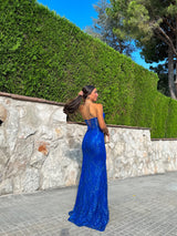 Vestido corse pedreria azul