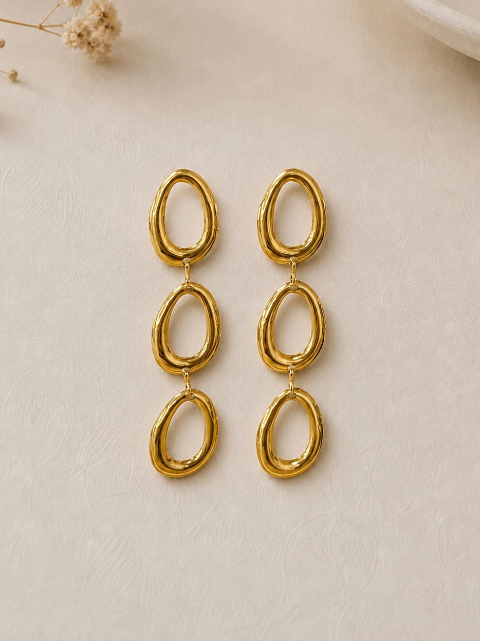 BOUCLES D'OREILLES cascade ovale or relief