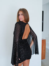 Vestido glitter mangas negro