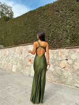 Vestido asim espalda nudo oliva