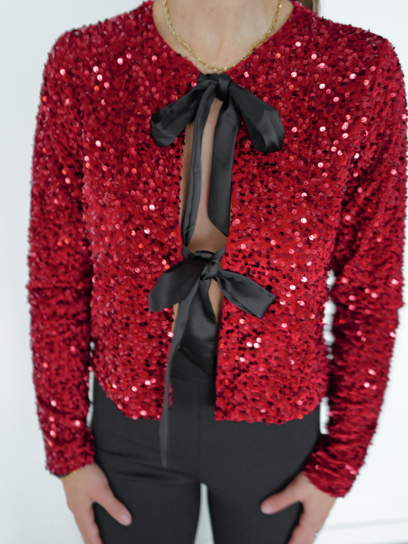 Top glitter velvet lazo burdeos