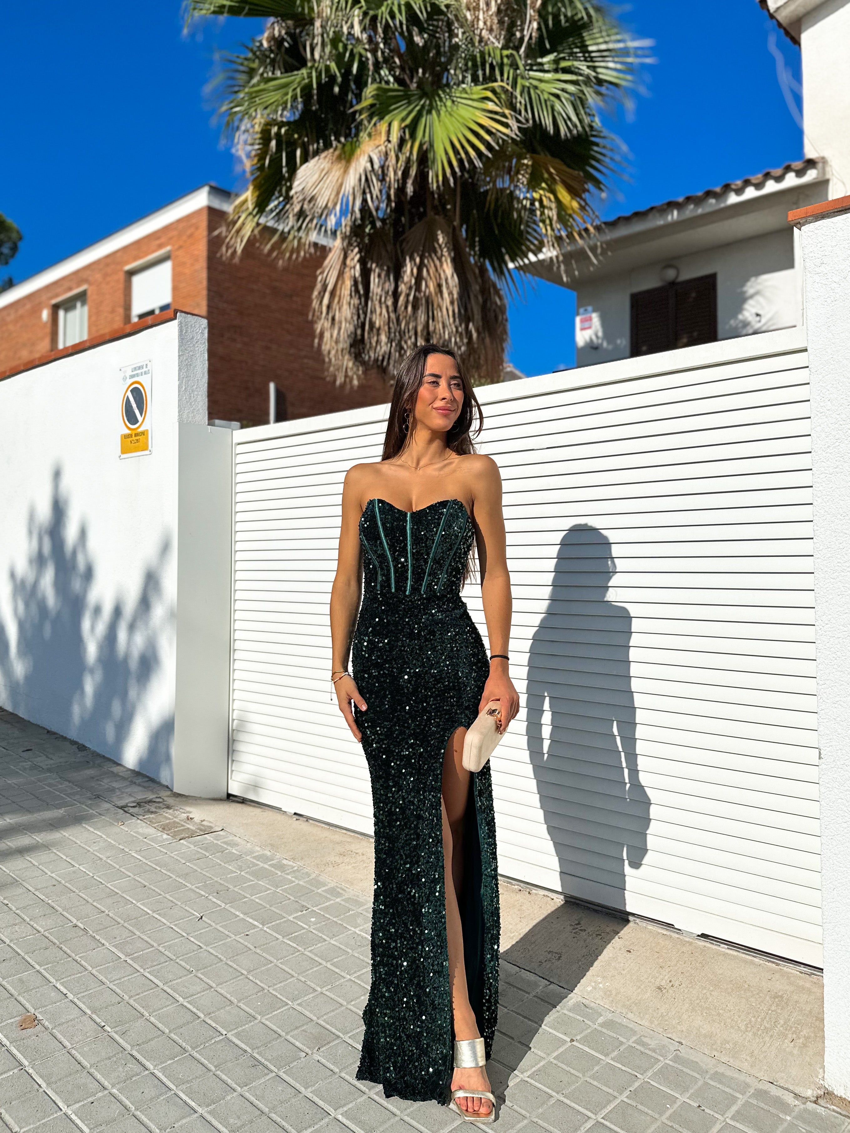 Vestido corse sirena glitter botella