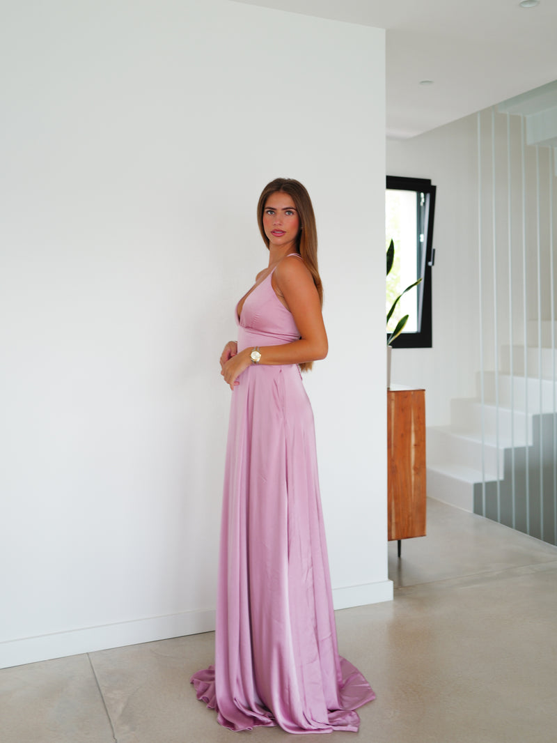 Vestido raso entrelazado rosa