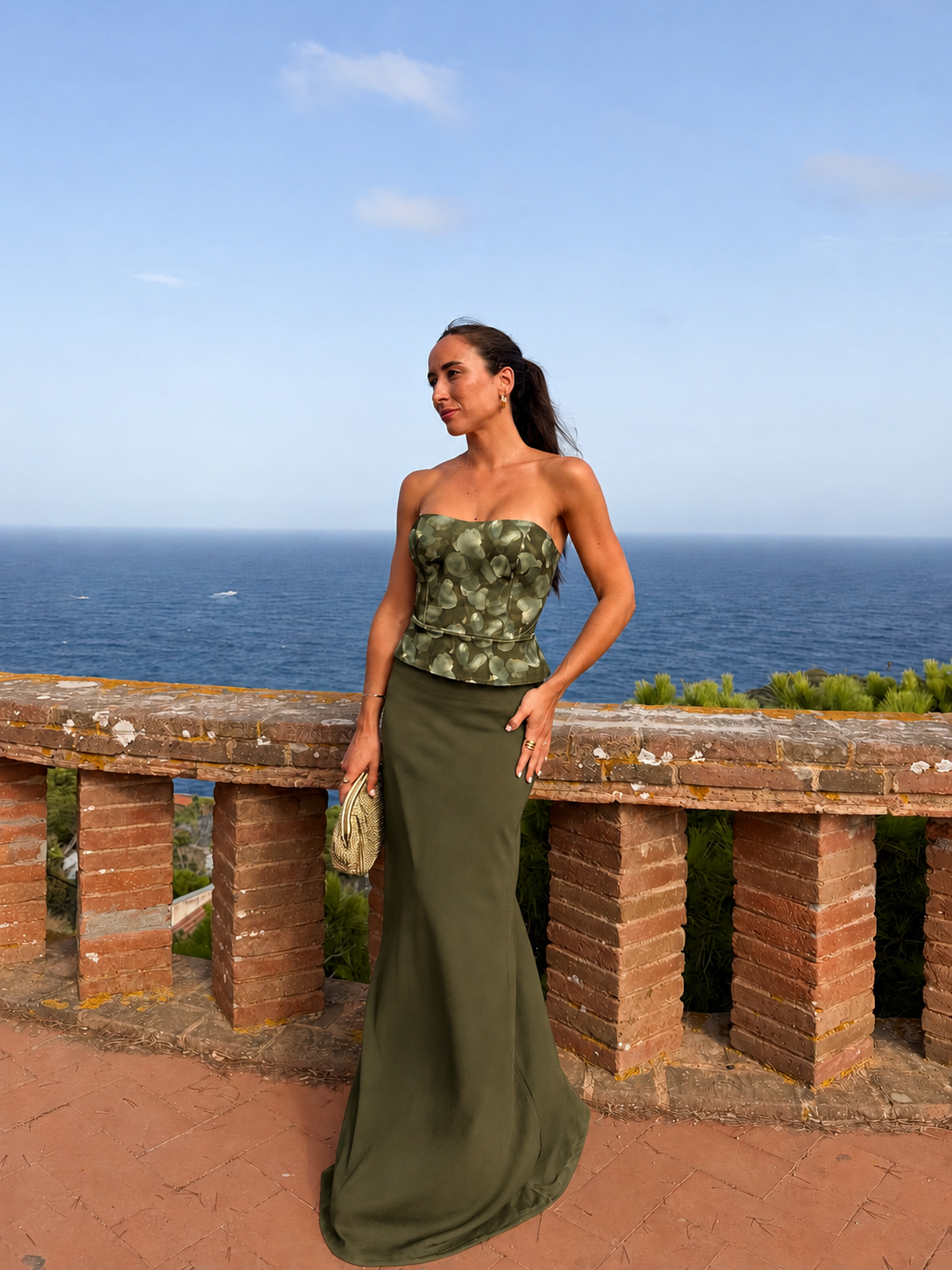 Vestido corsé estampado oliva