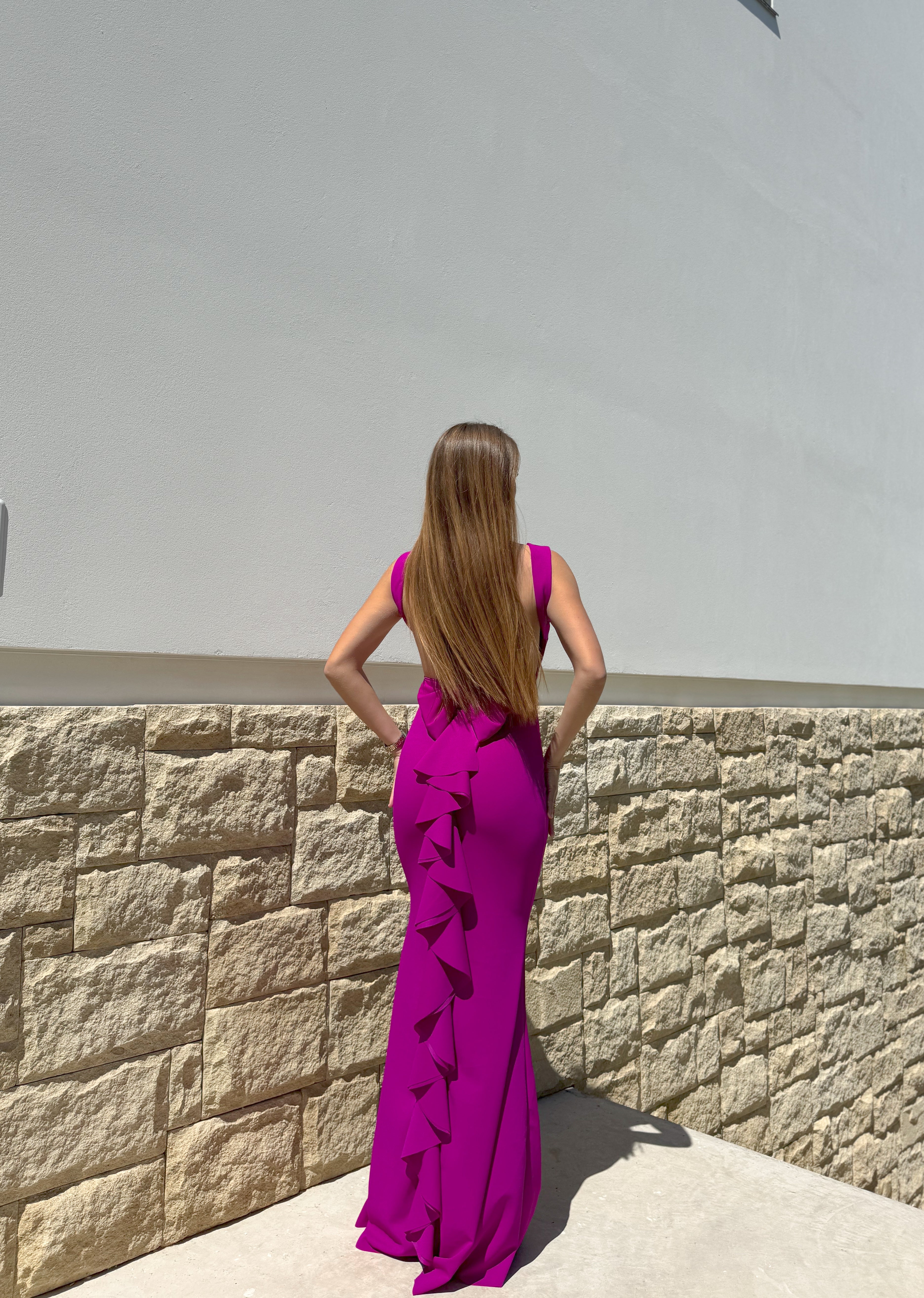 Vestido largo sirena buganvilla