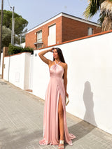 Vestido halter nudo rosa