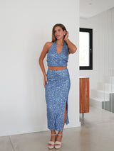 Falda glitter midi azul