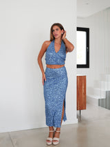 Falda glitter midi azul