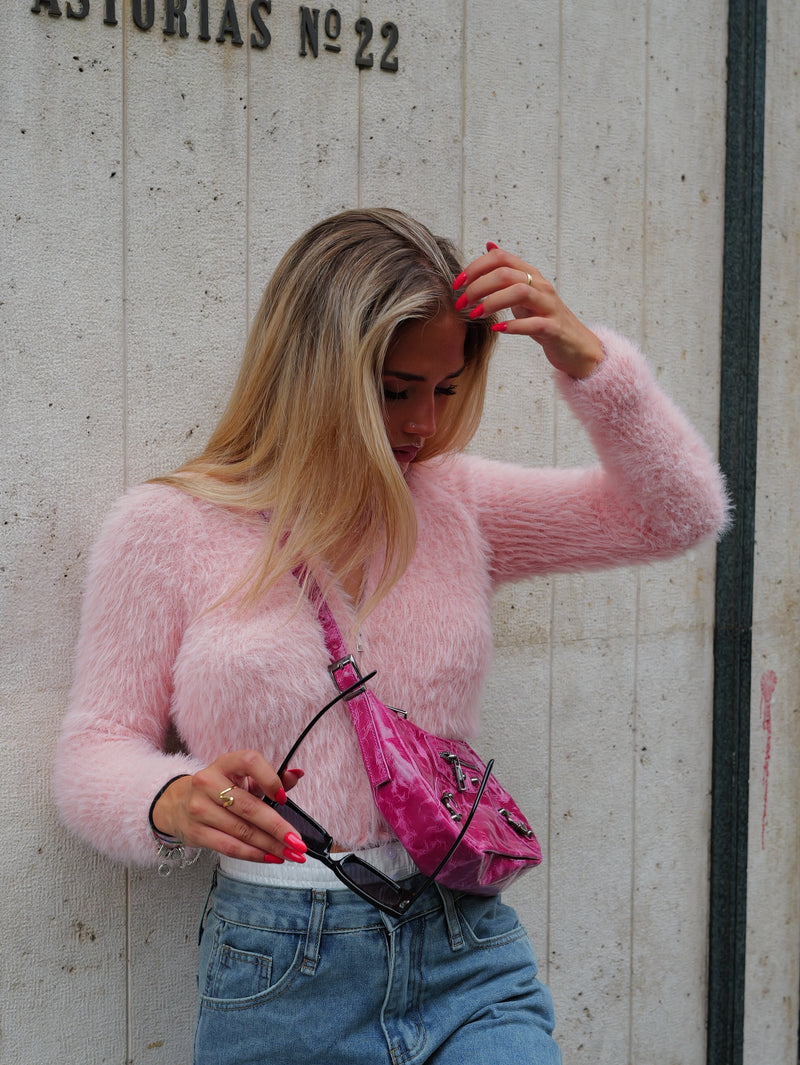 Bolso baguette hebillas fucsia