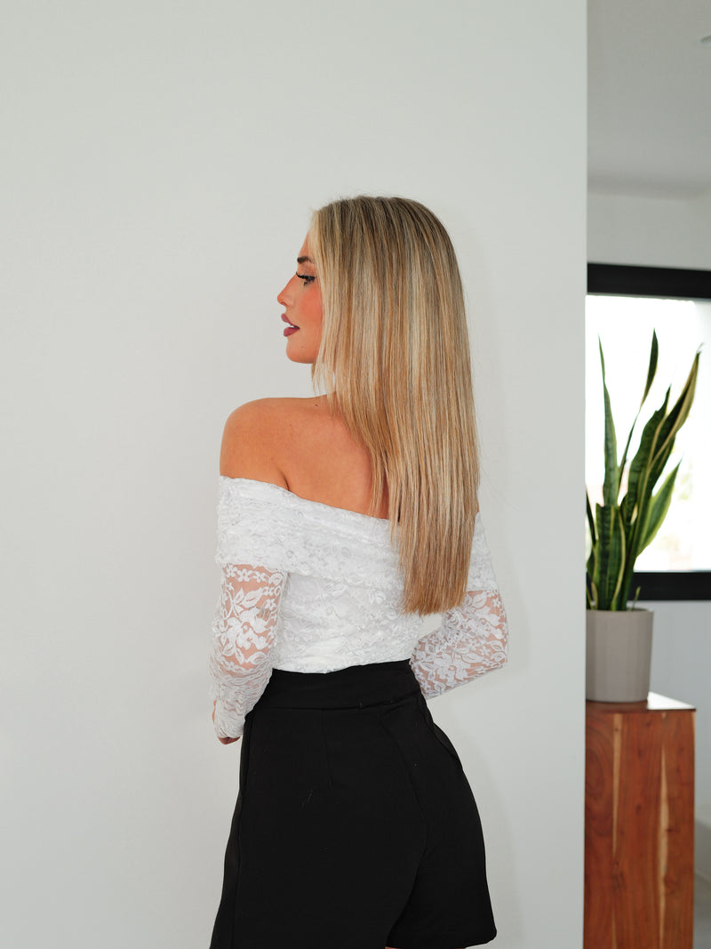 Blusa bardot encaje blanca