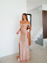 Vestido corse manguitos glitter rosa