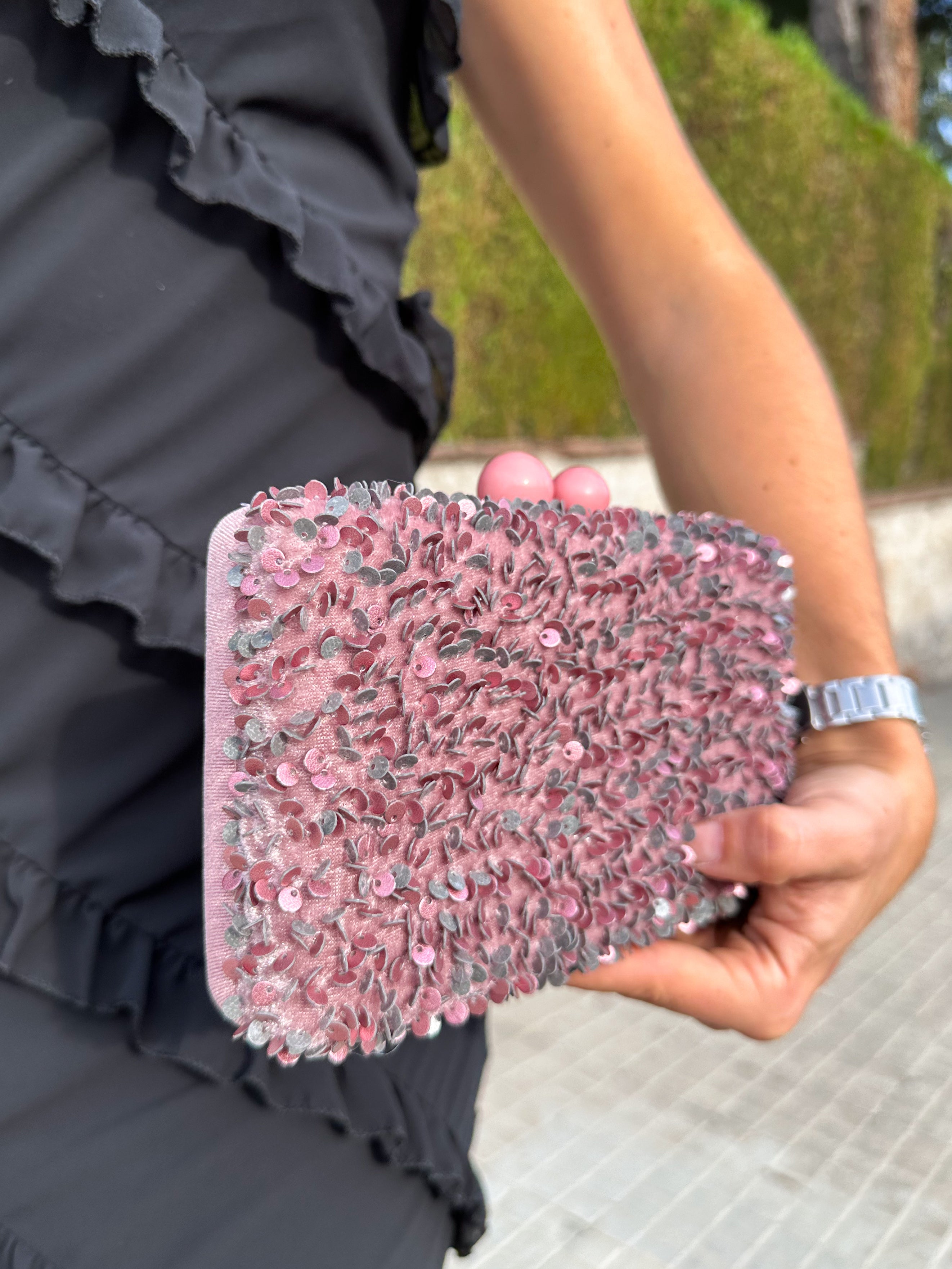 Clutch glitter velvet rosa