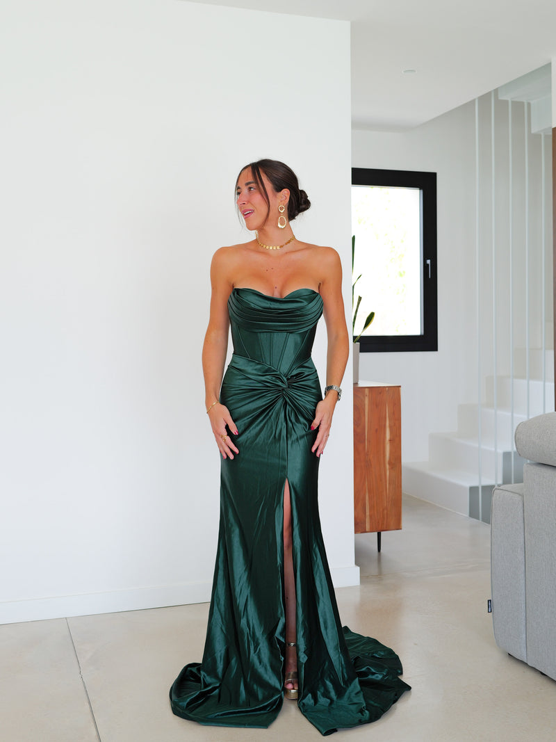 Vestido corsé bandas nudo verde