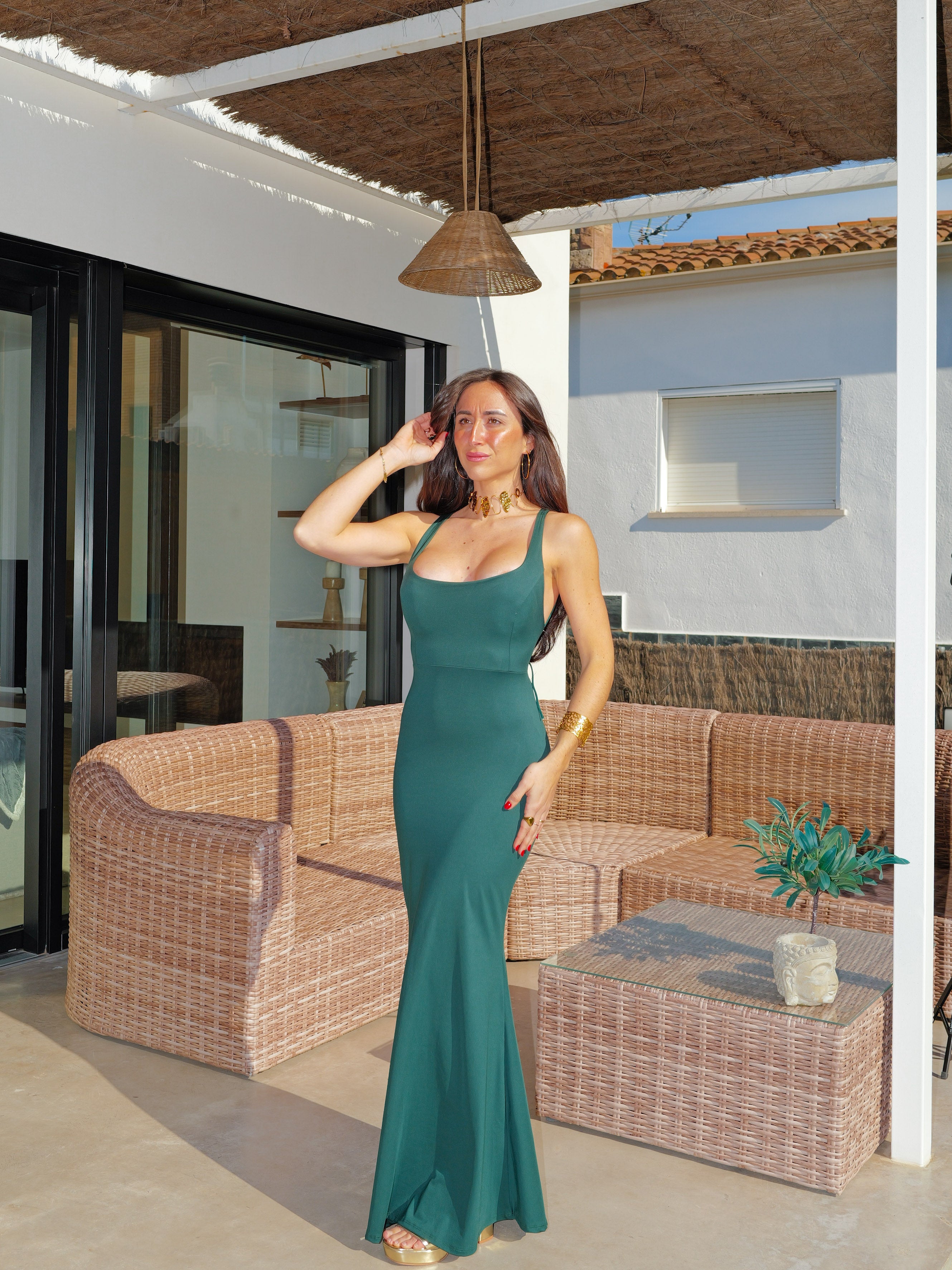 Vestido largo escote cuadrado entrelazado botella