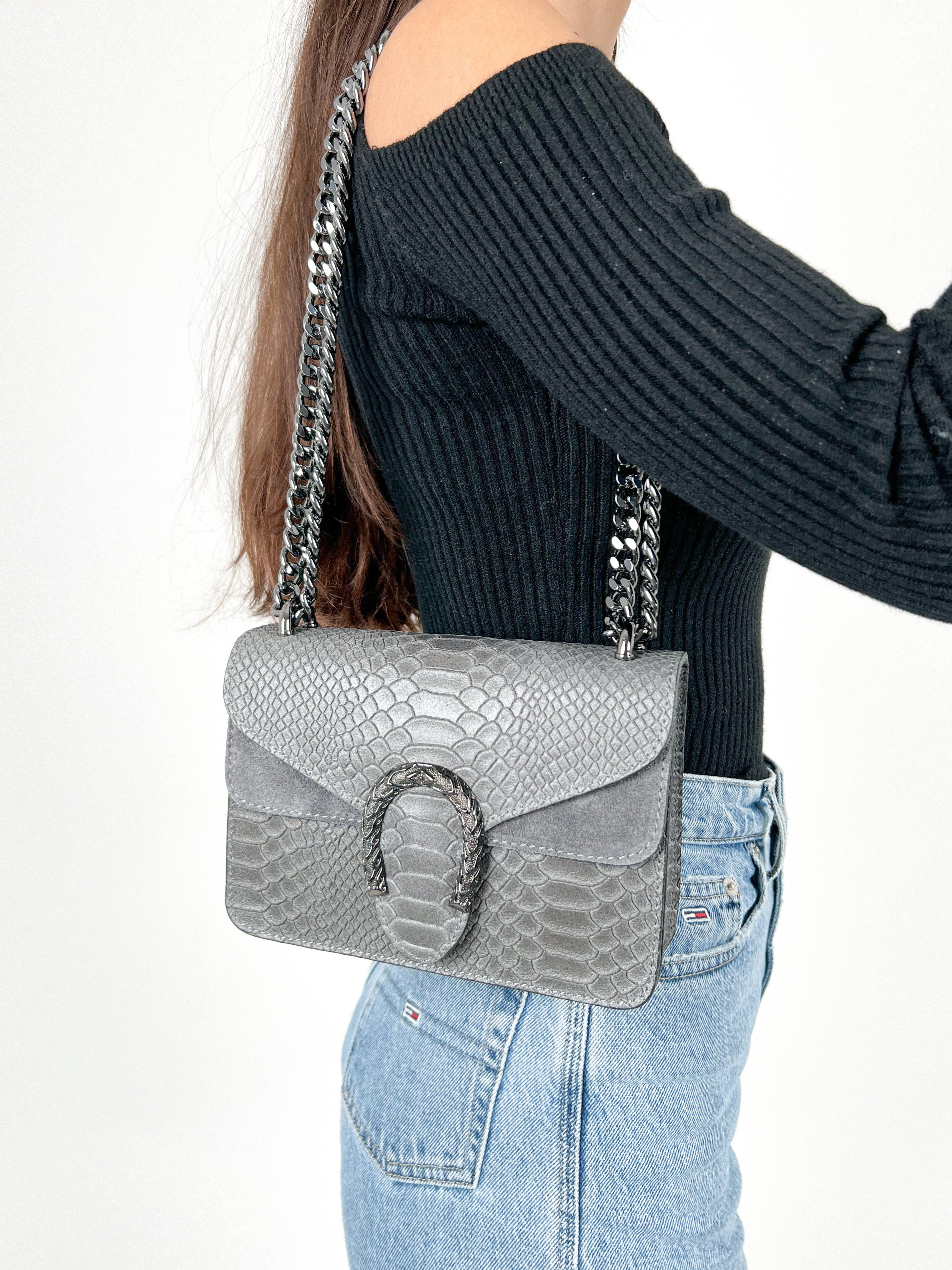 Bolso herradura piel gris