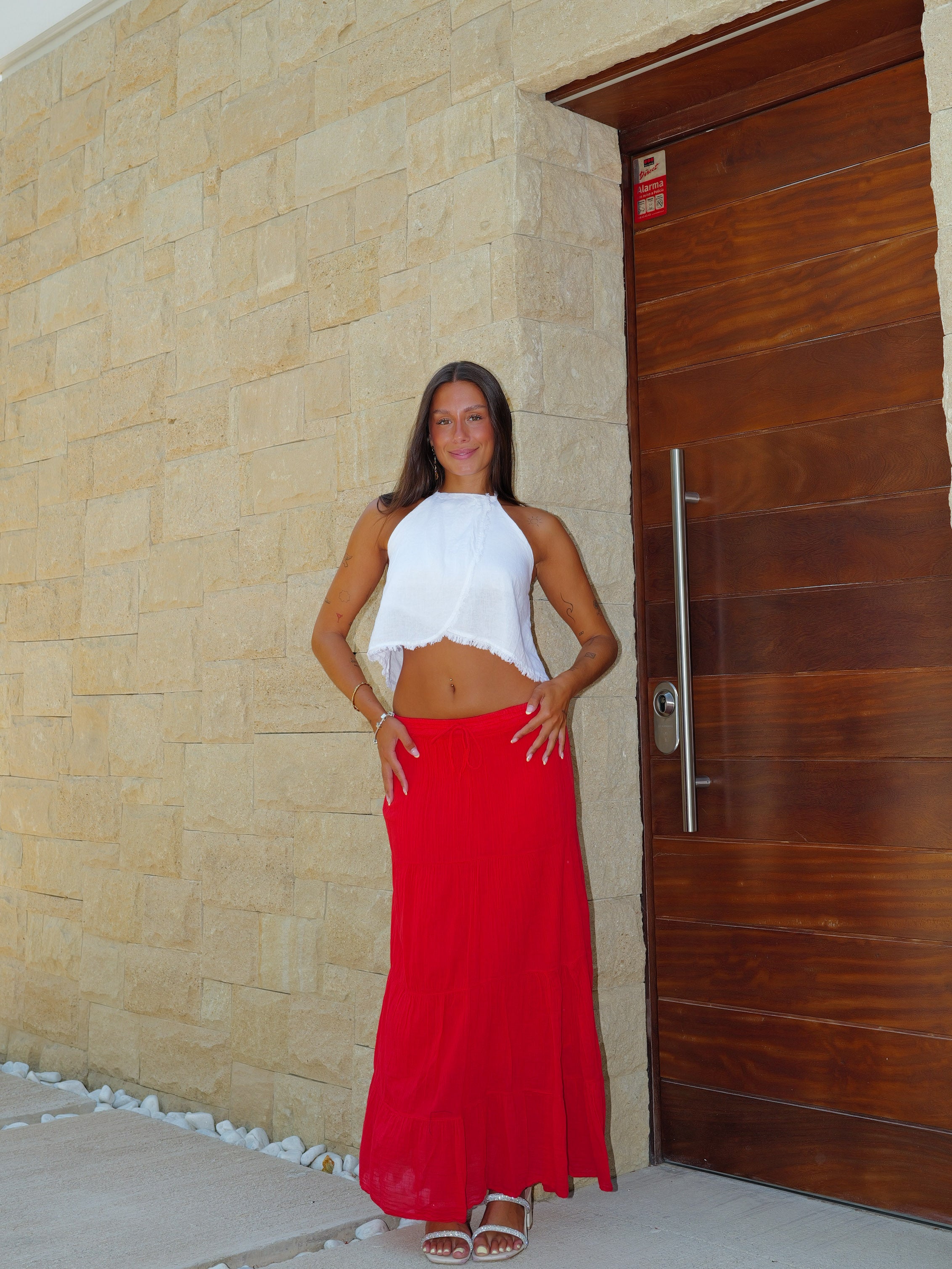 Falda midi cordón roja