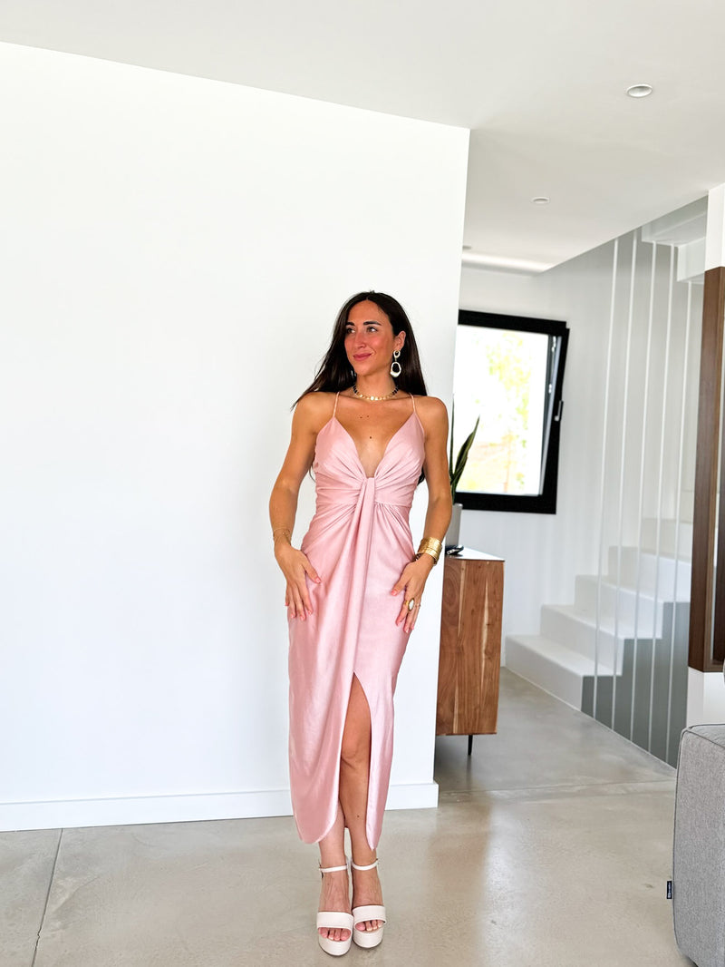 Vestido midi nudo rosa nude