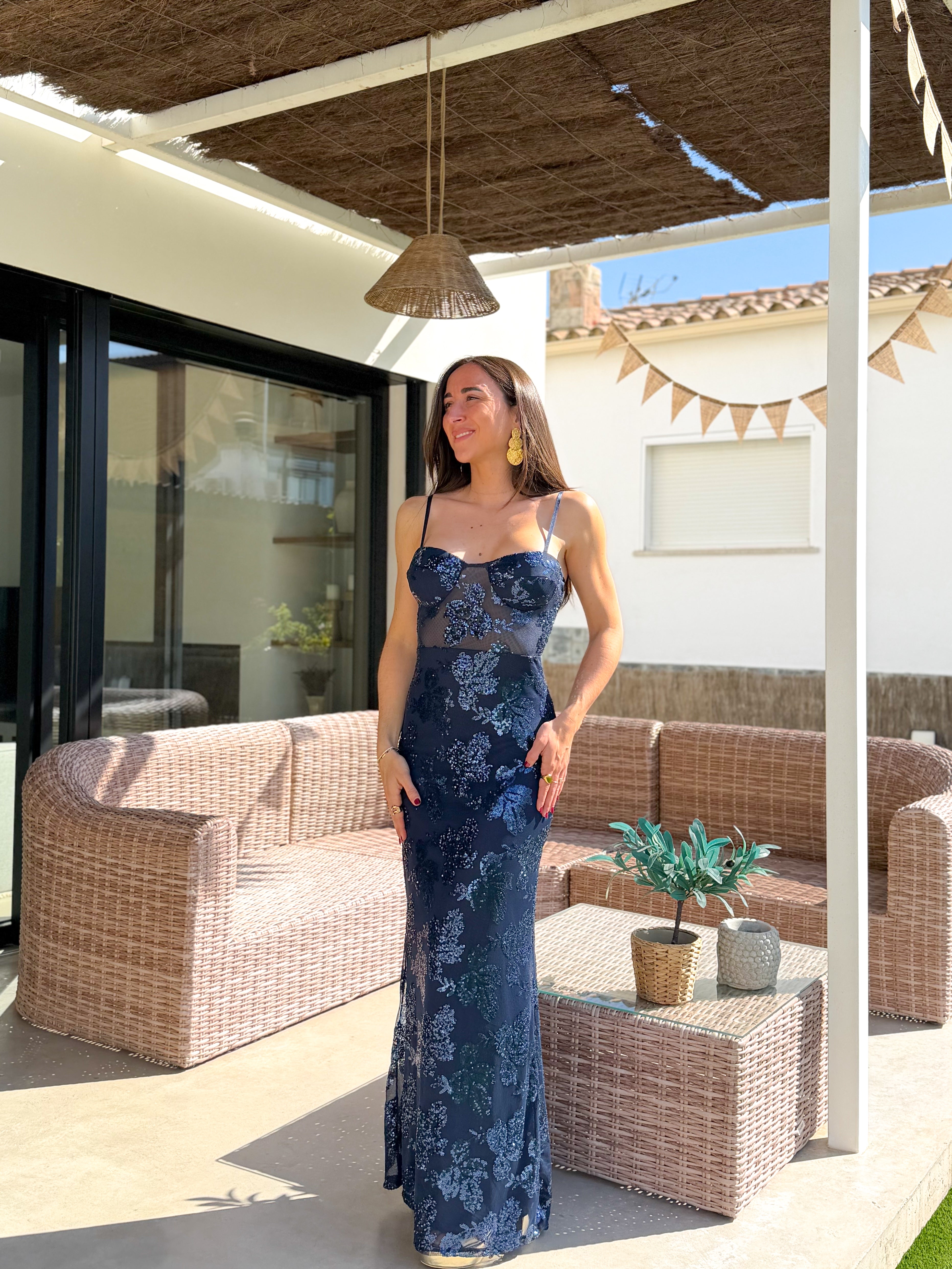 Vestido corsé detalles marino