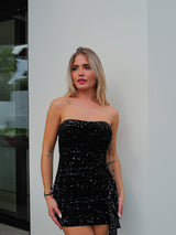 Vestido glitter volante velvet negro