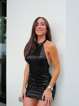 Vestido halter glitter negro