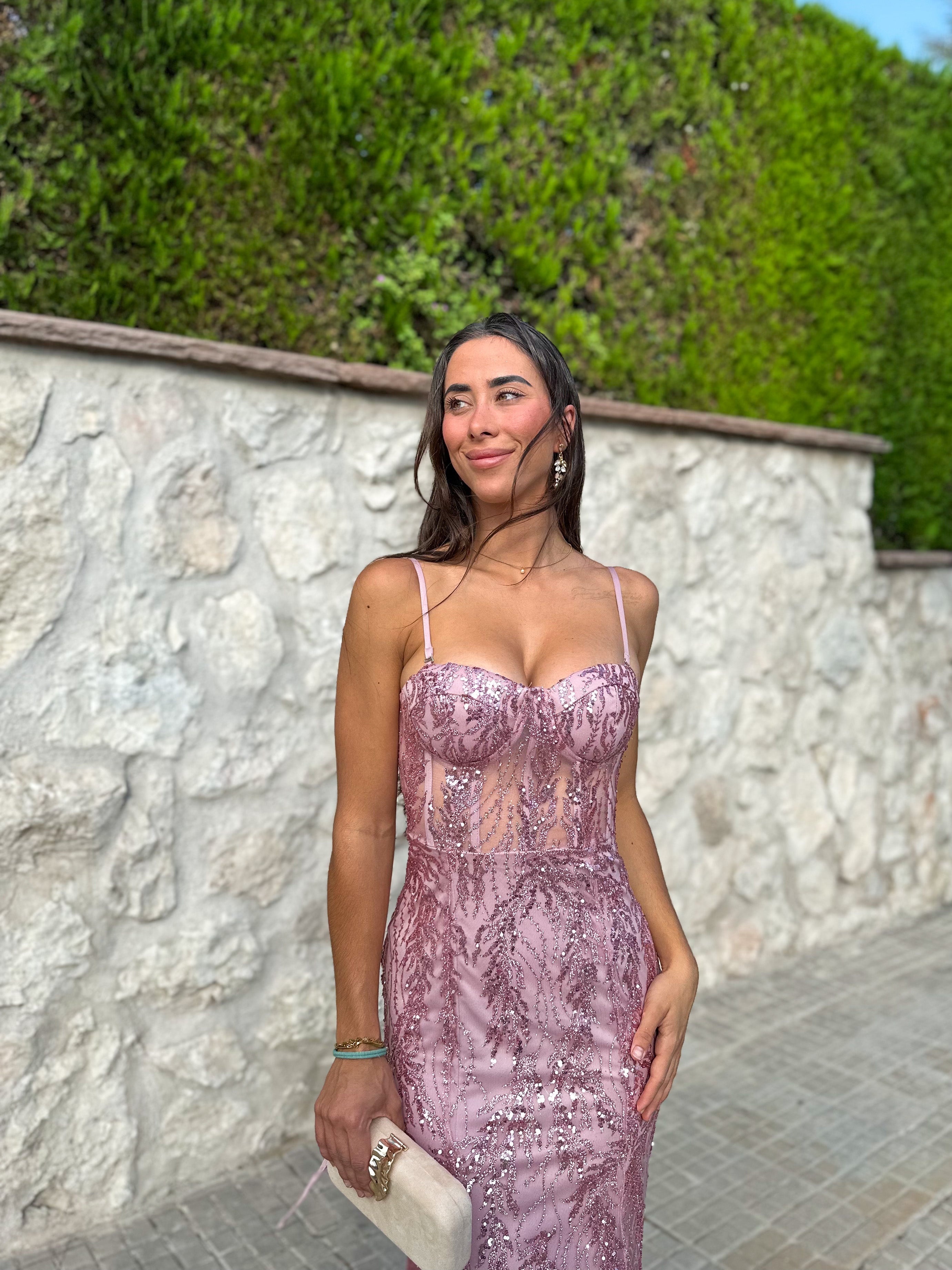 Vestido corse pedreria rosa