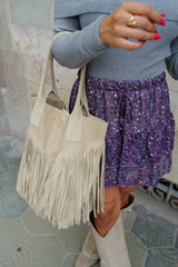 Bolso ante flecos beige