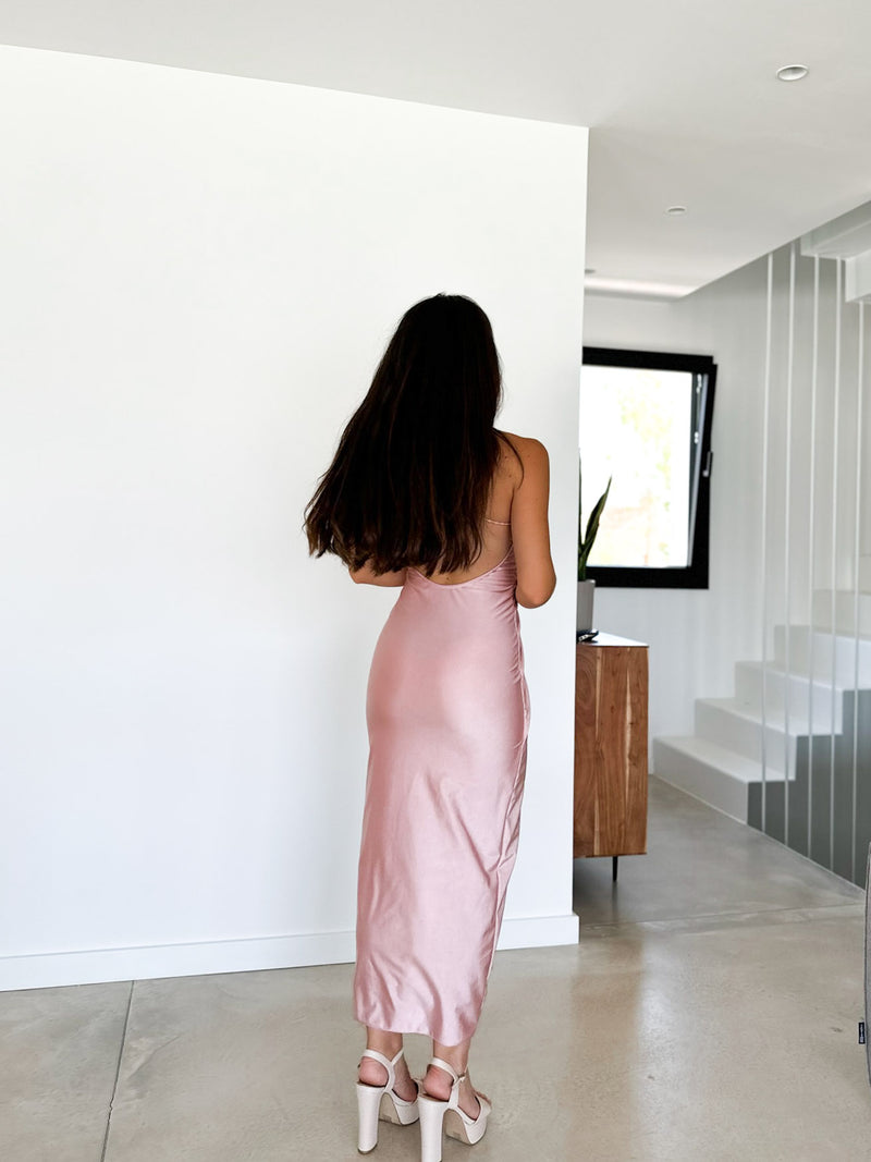 Vestido midi nudo rosa nude