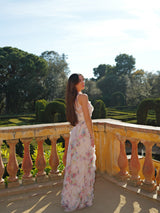 Vestido romántico volantes flores blanco