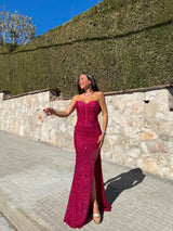 Vestido corse sirena glitter fucsia