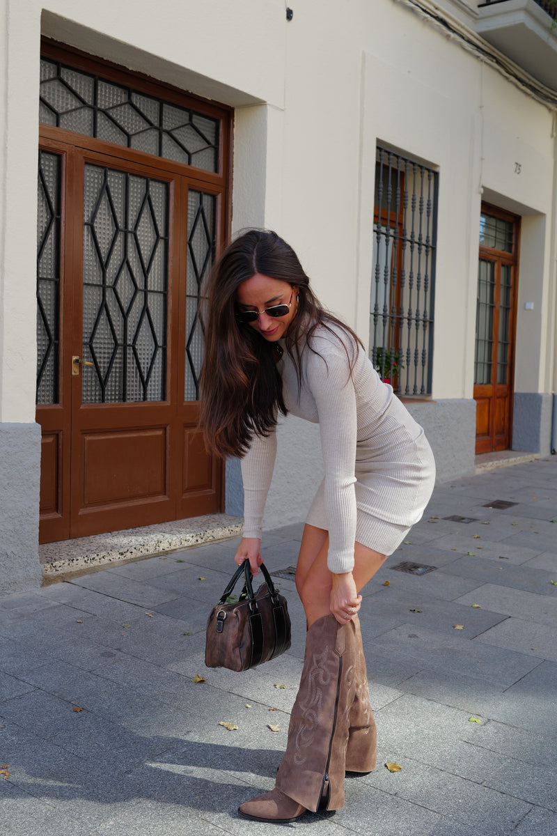 Vestido asim choker canalé beige