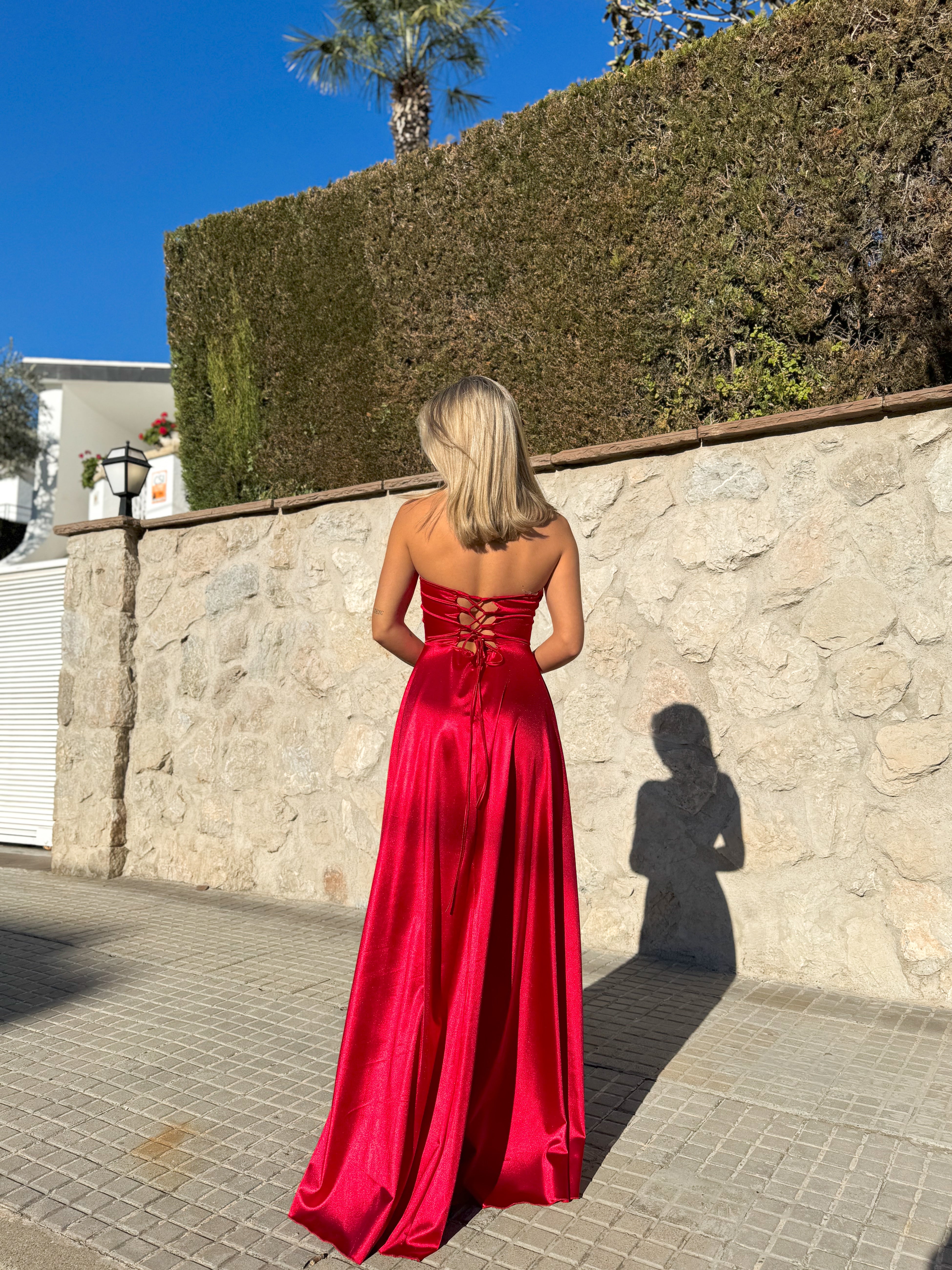 Vestido palabra corse satin rojo