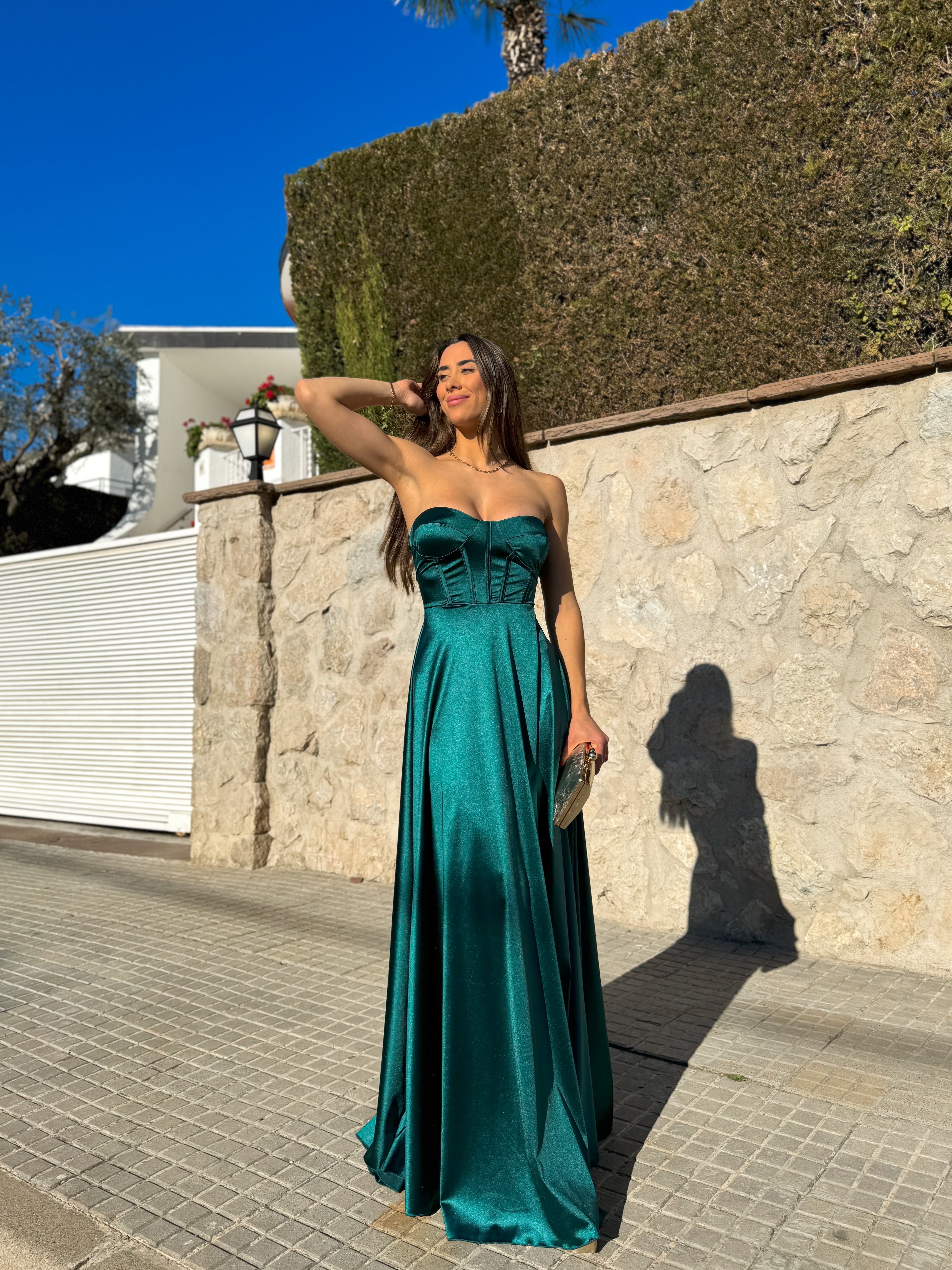 Vestido palabra corse satin petroleo