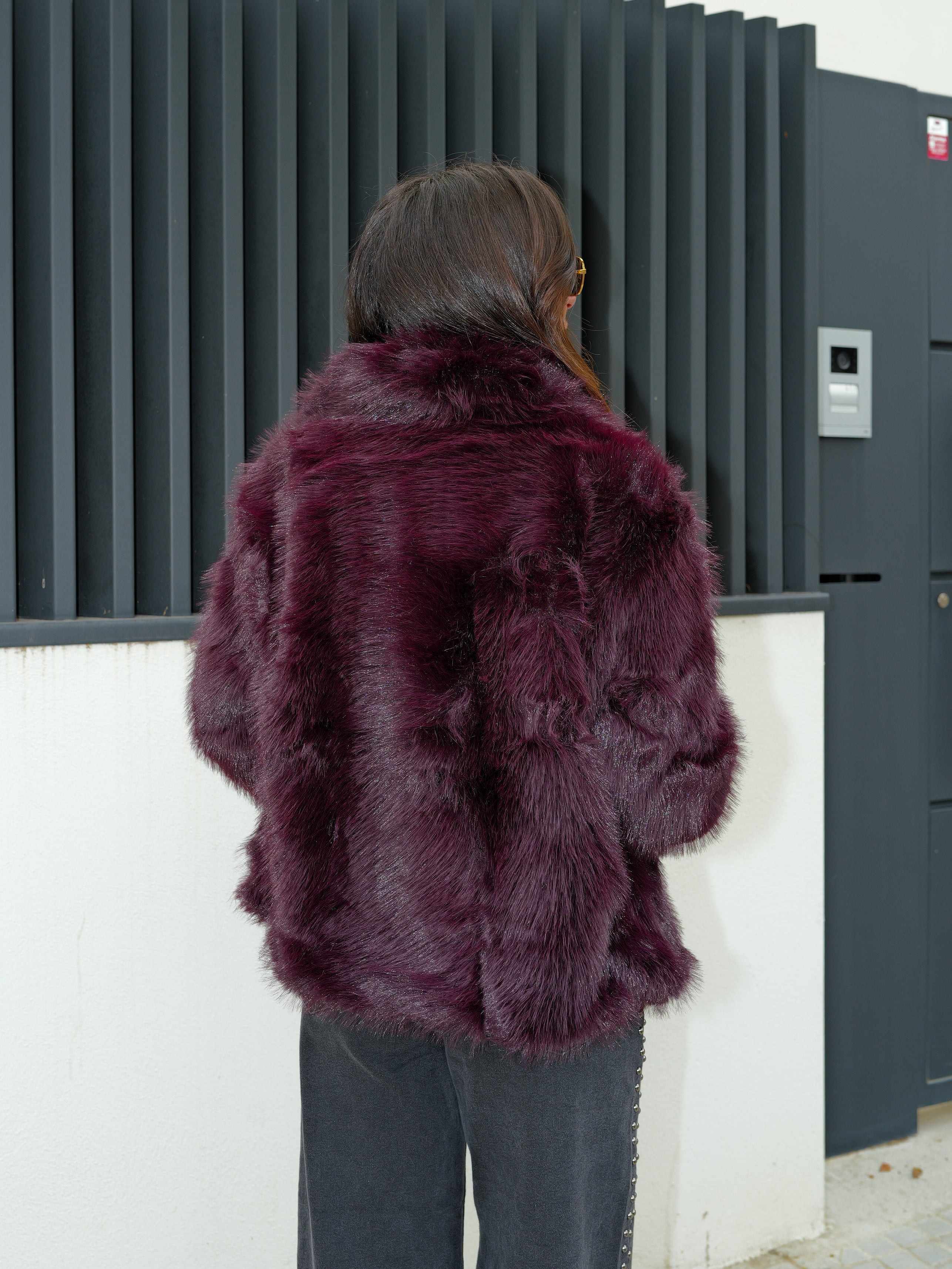 Chaqueta pelo solapa berenjena