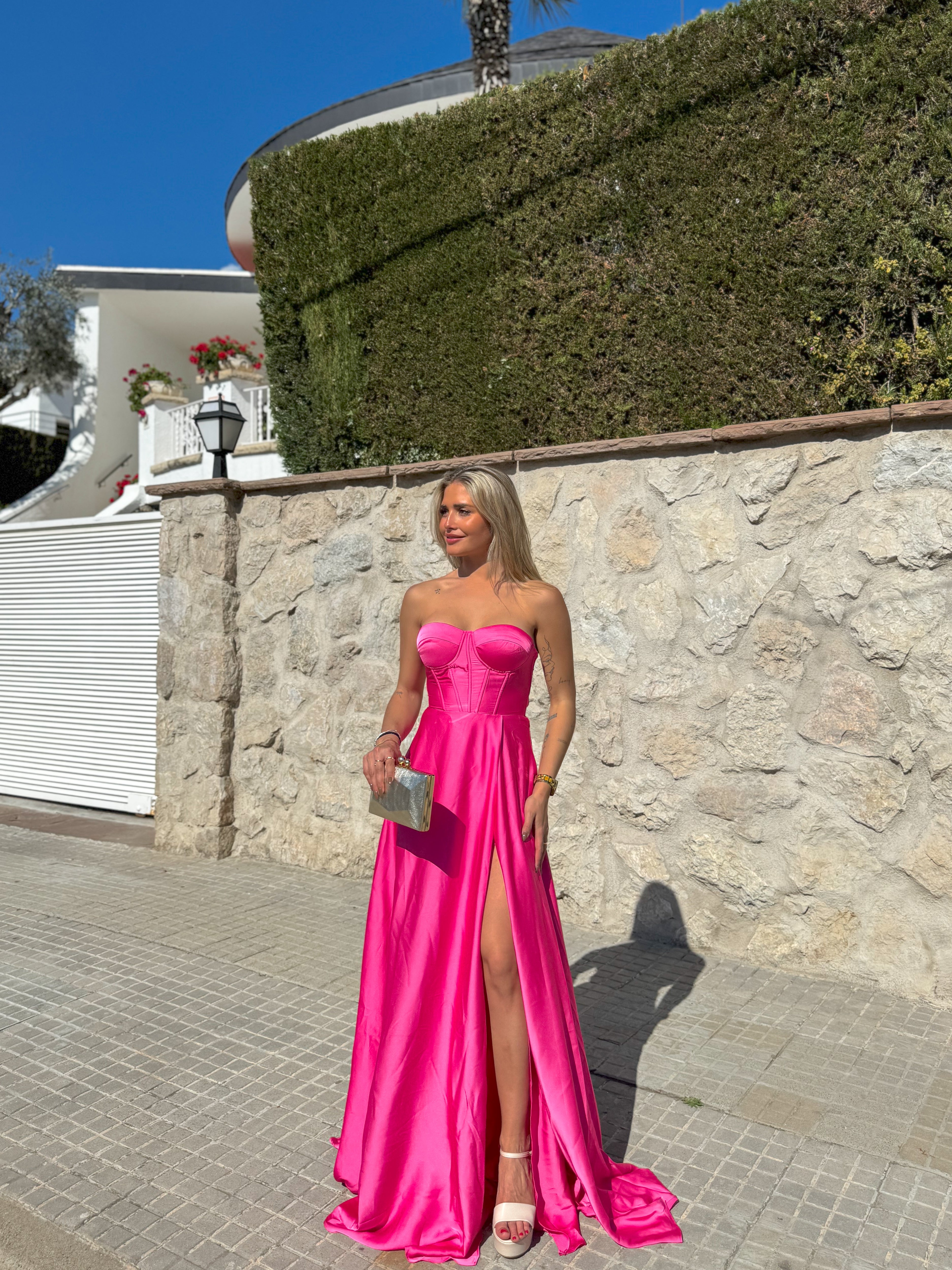 Vestido corse palabra fucsia