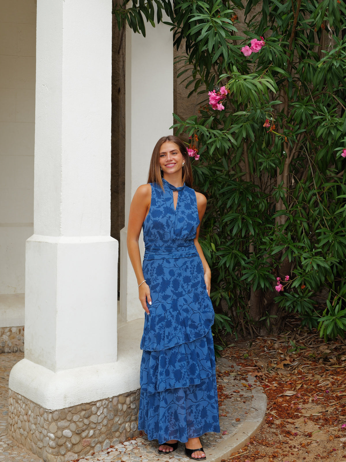 Vestido halter estampado azul