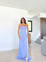 Vestido corse bandas lurex azul