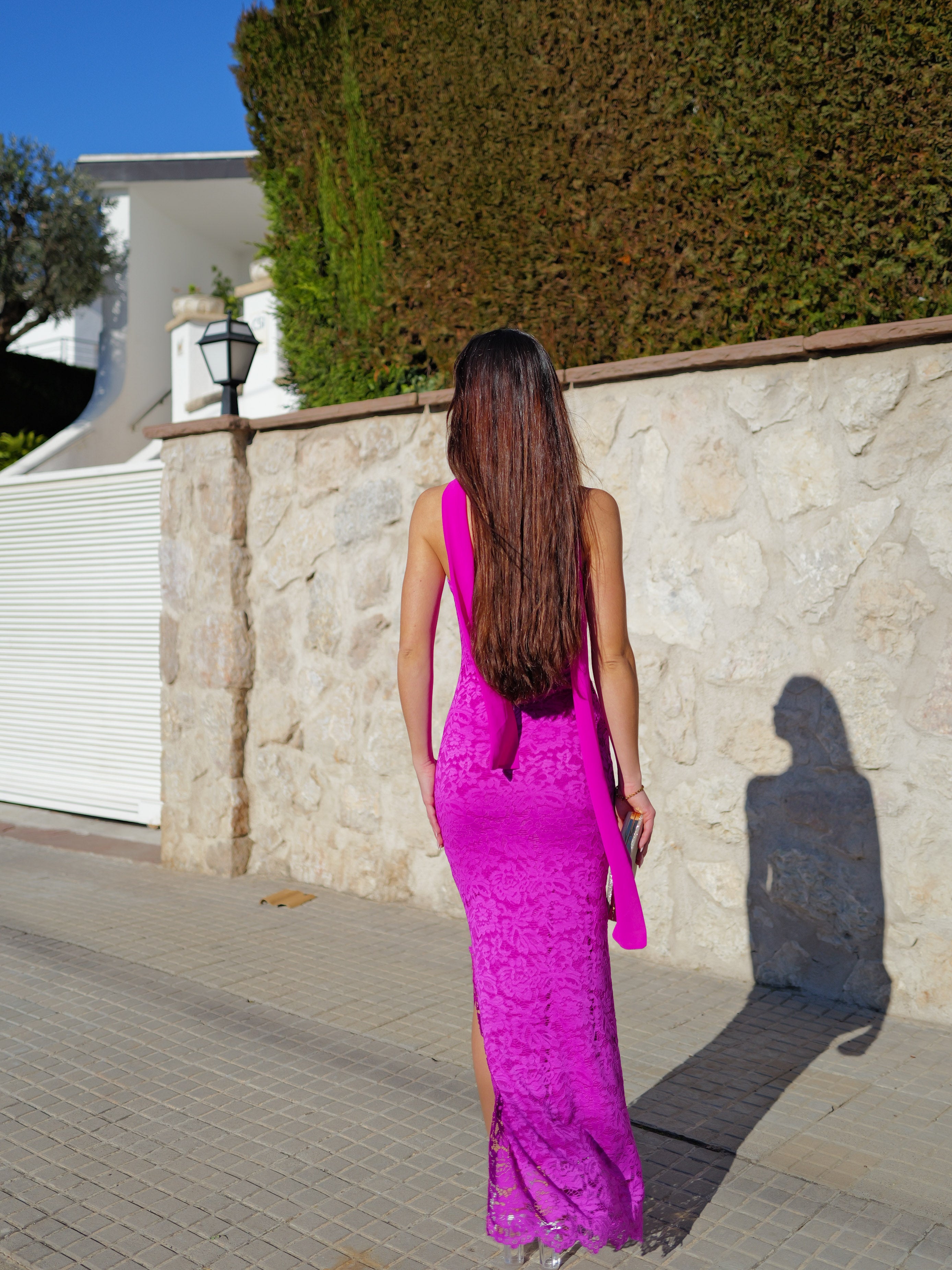 Vestido encaje choker rosa