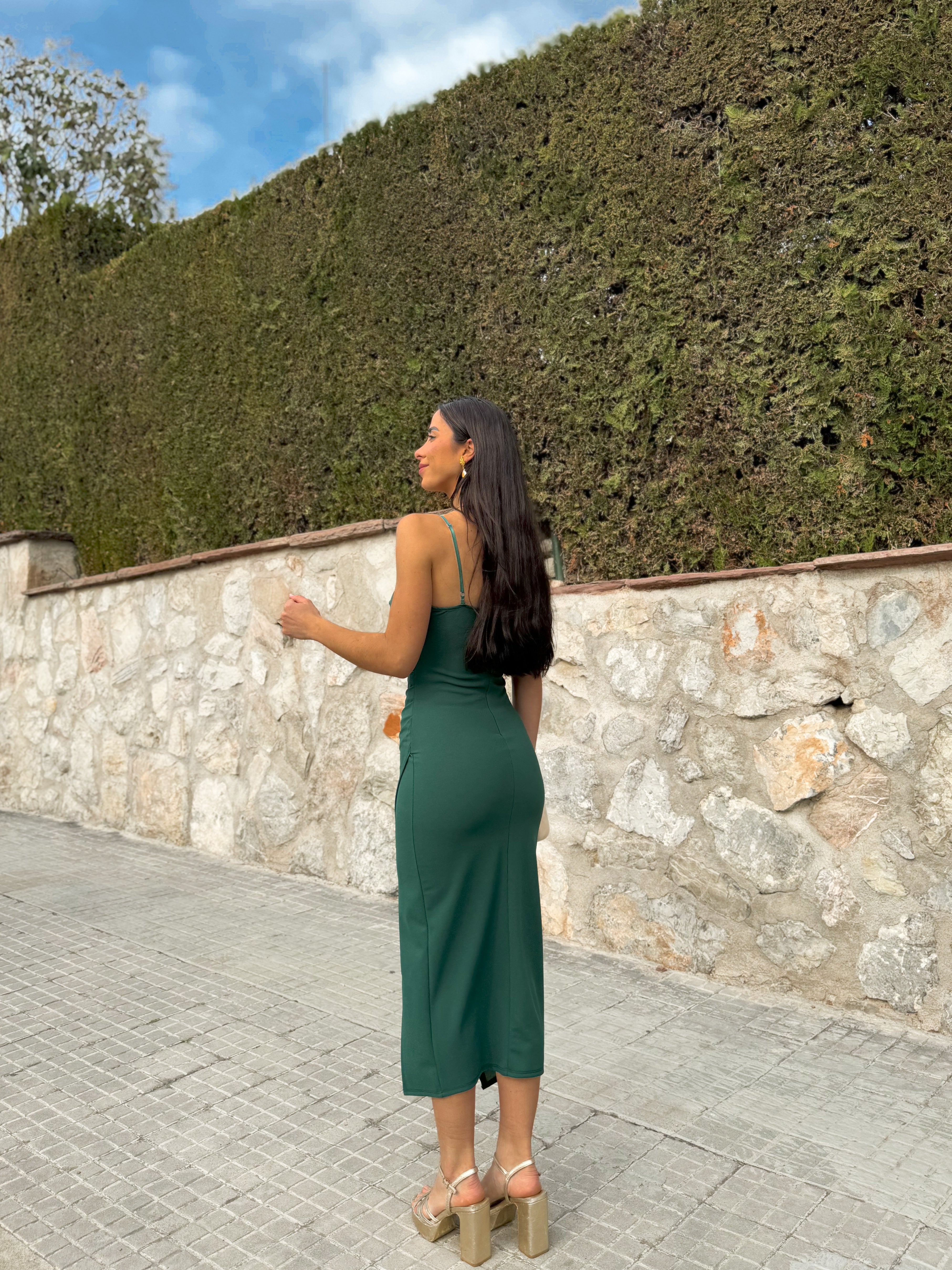 Vestido midi tirantes verde