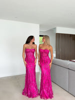 Vestido corse pedreria fucsia