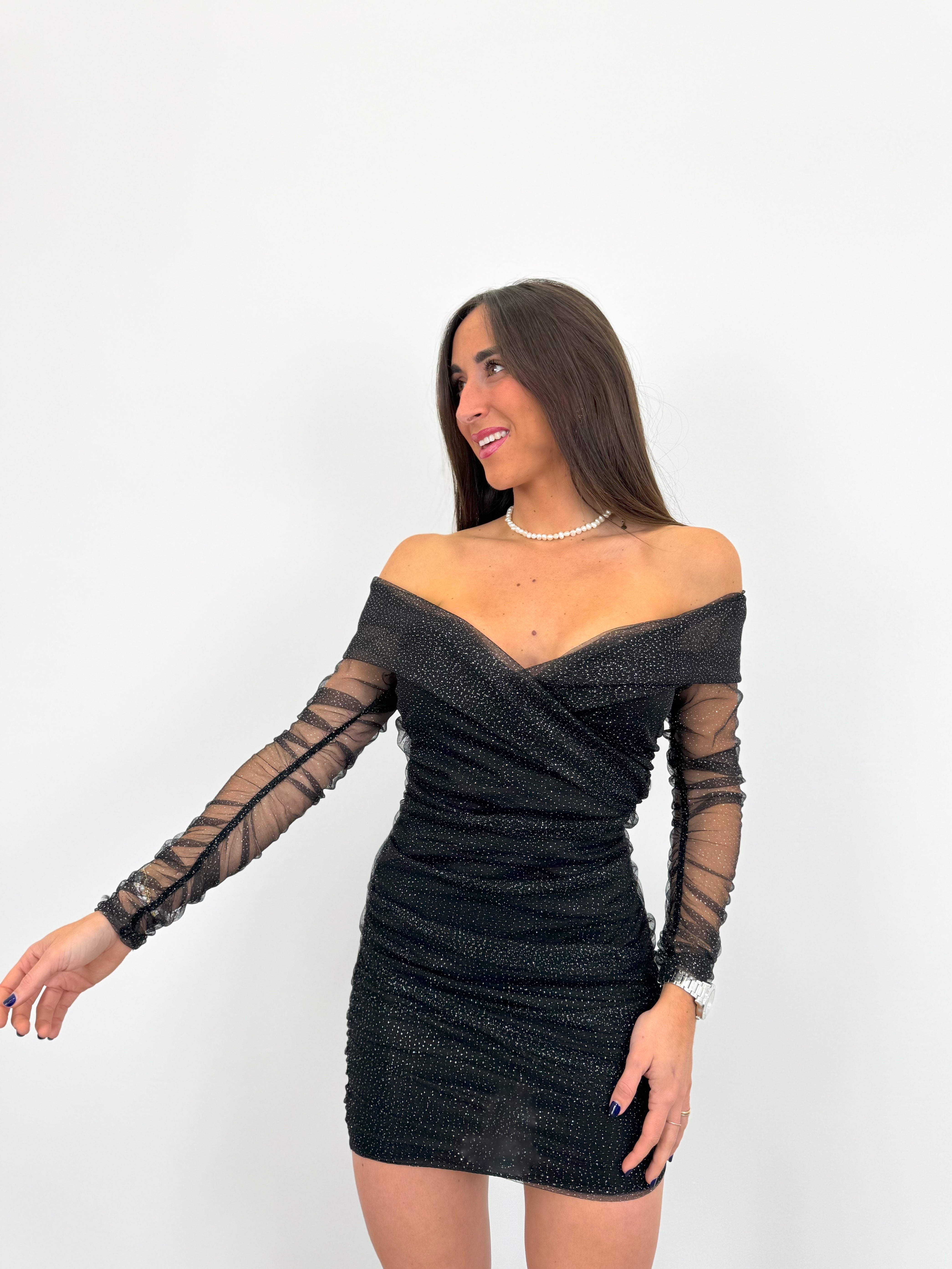 Vestido tulle brillos negro