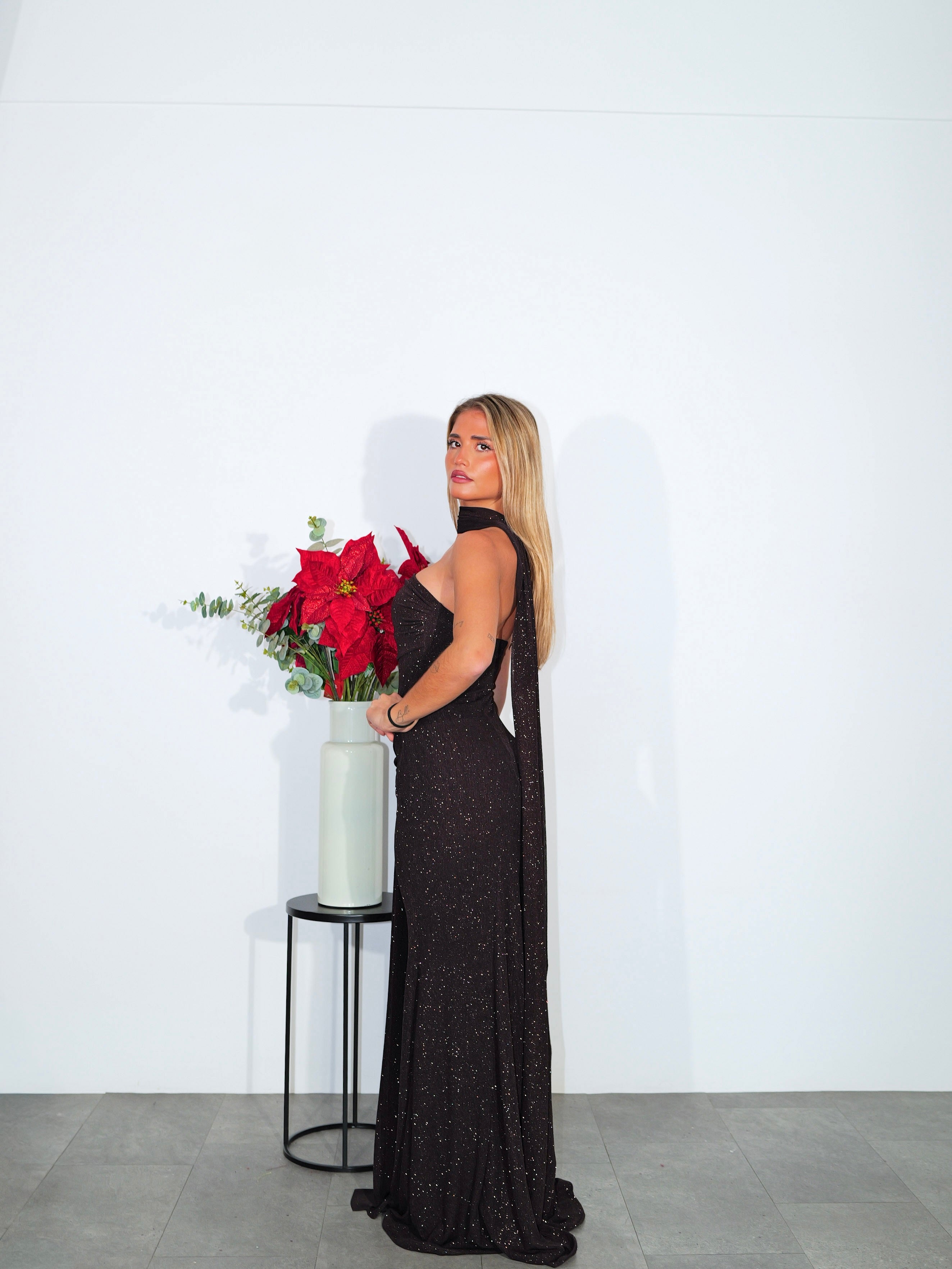 Vestido lurex choker palabra banda chocolate