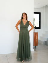 Vestido tulle pico caqui