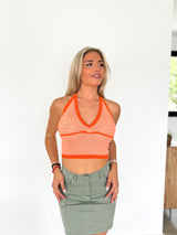 Top crochet contraste pico naranja