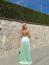 Vestido halter raso menta