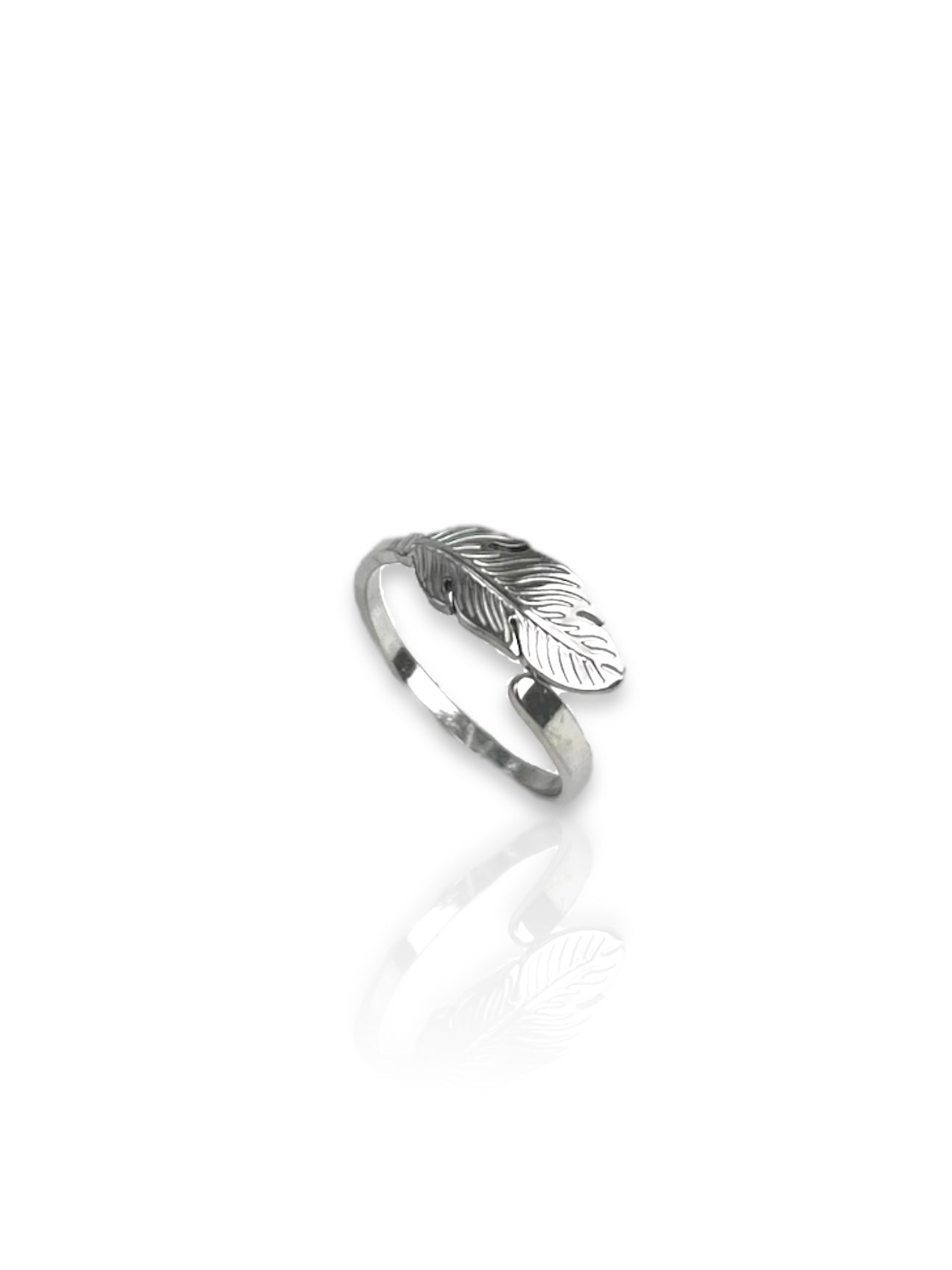 Anillo pluma plateada