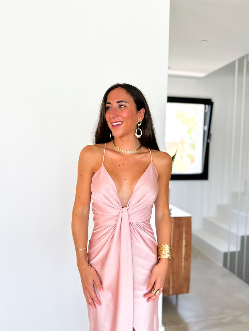 Vestido midi nudo rosa nude