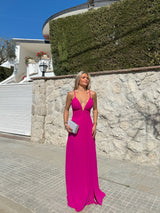 Vestido crepe pico fucsia