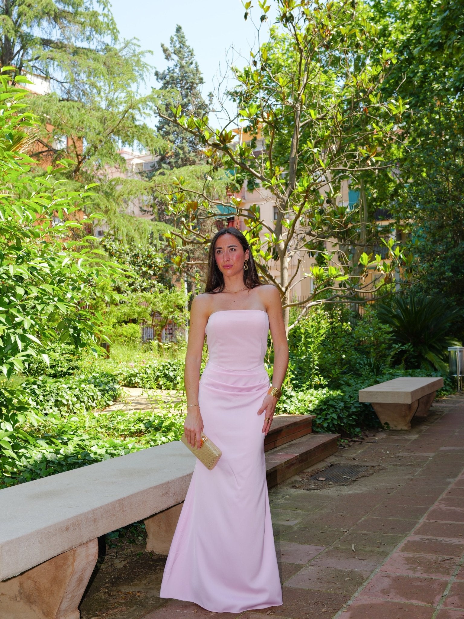 Vestido palabra ajustado raso rosa - SORELLAS