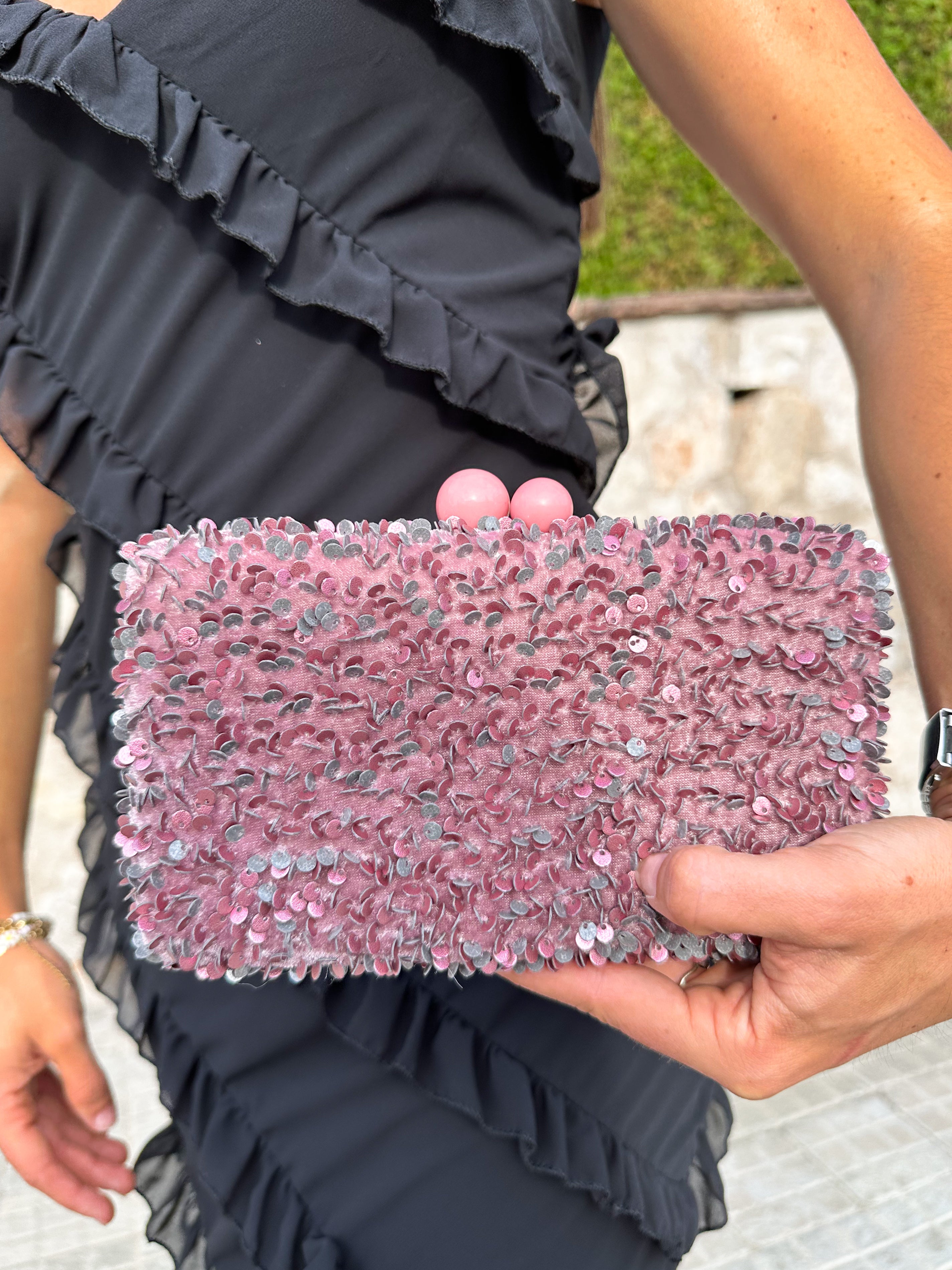 Clutch glitter velvet rosa