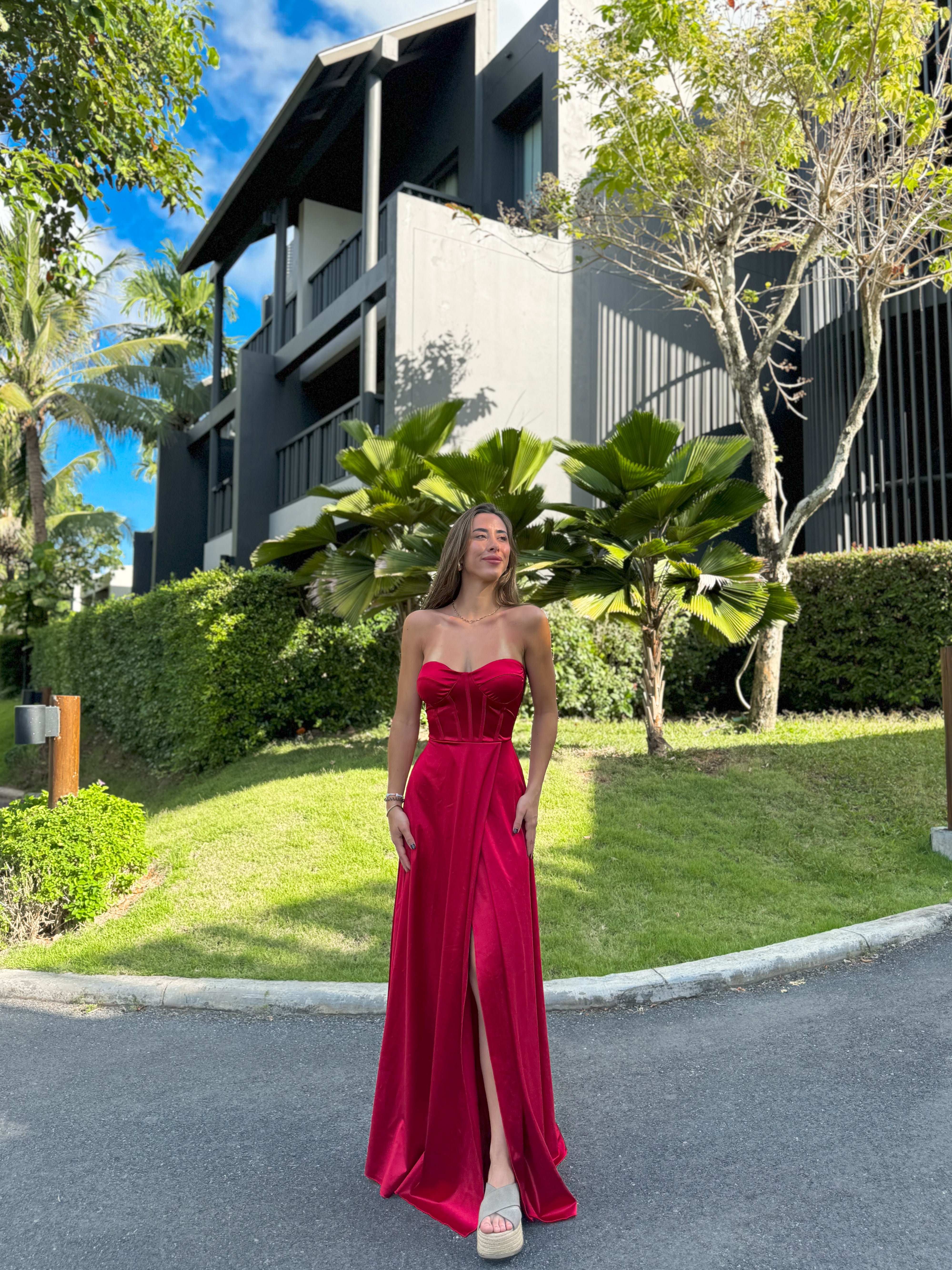 Vestido palabra corse satin rojo